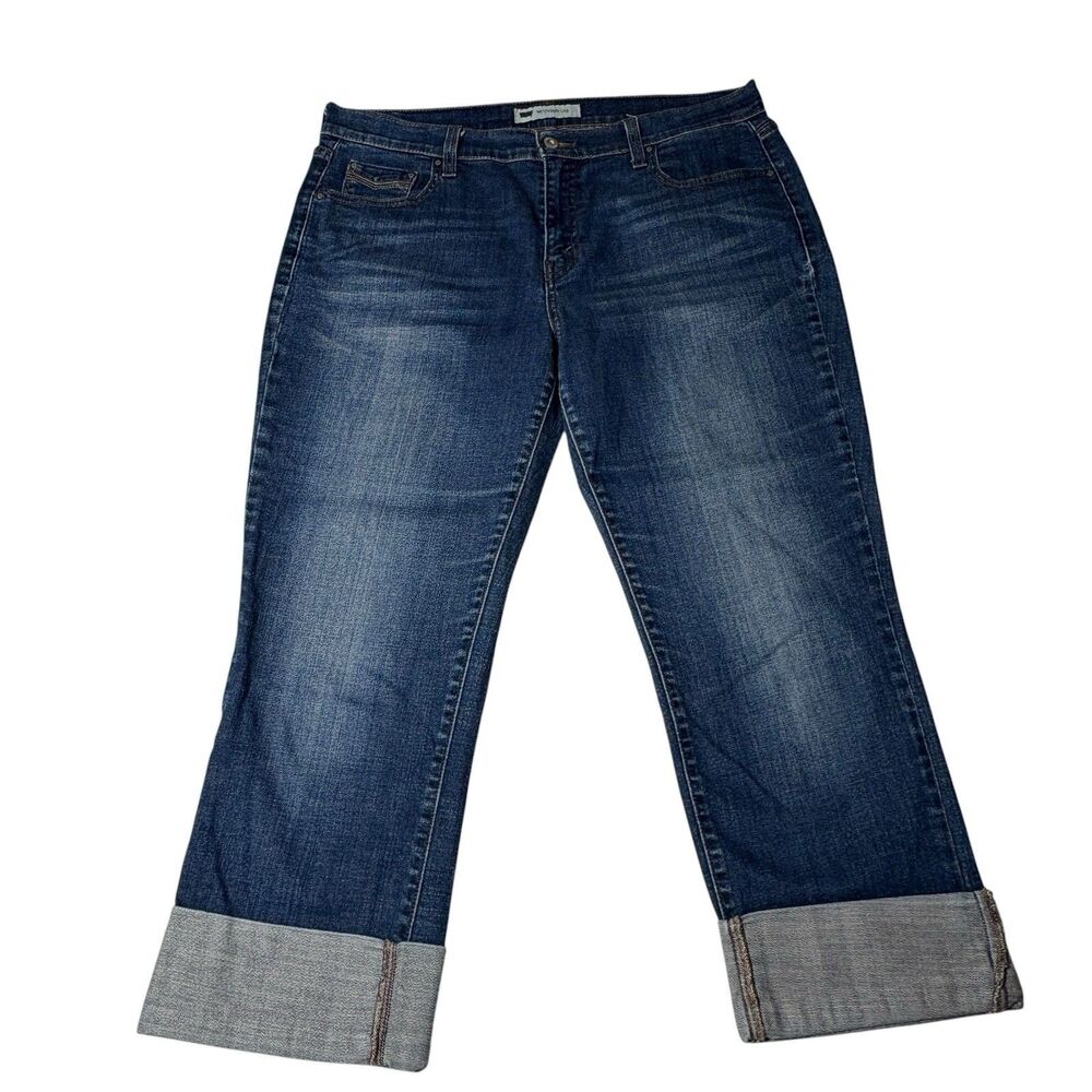 Levi’s 505 Straight Leg Jeans Women’s 14R Dark Wash Cuffed Capri Stretch Denim